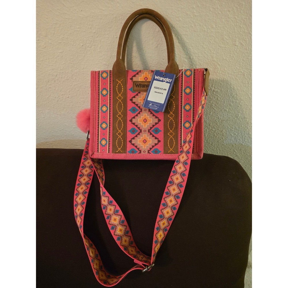 Wrangler Magenta Pink Southwestern Canvas Tote Crossbody Bag WGS302-9121-HPK